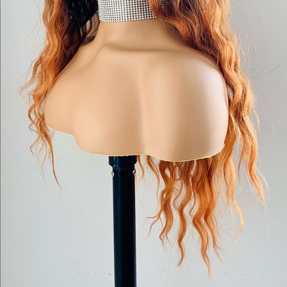 Long Wavy 24” Ombre Orange Copper Premium Fiber Lace Front Wig - Picture 12 of 14